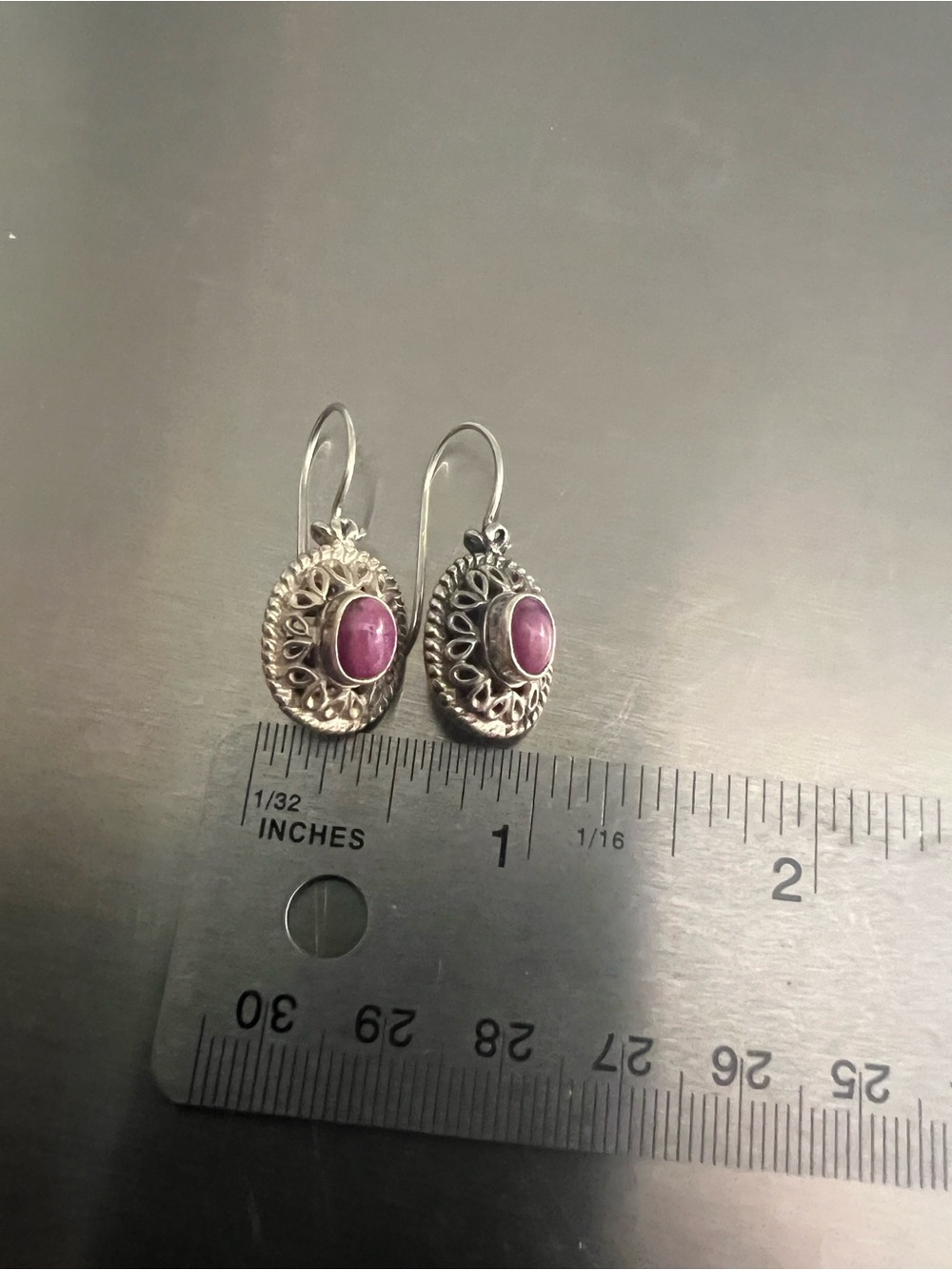 Sterling Silver Pink Stone Dangle Earrings on French Wires